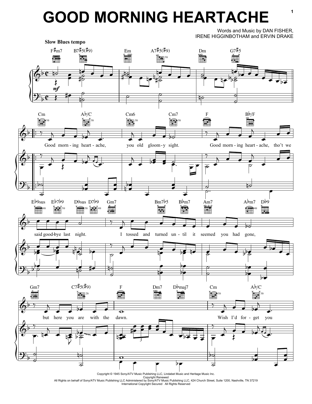 Billie Holiday Good Morning Heartache sheet music notes and chords arranged for Easy Piano