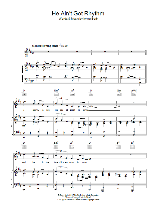 Billie Holiday He Ain't Got Rhythm sheet music notes and chords arranged for Piano, Vocal & Guitar Chords