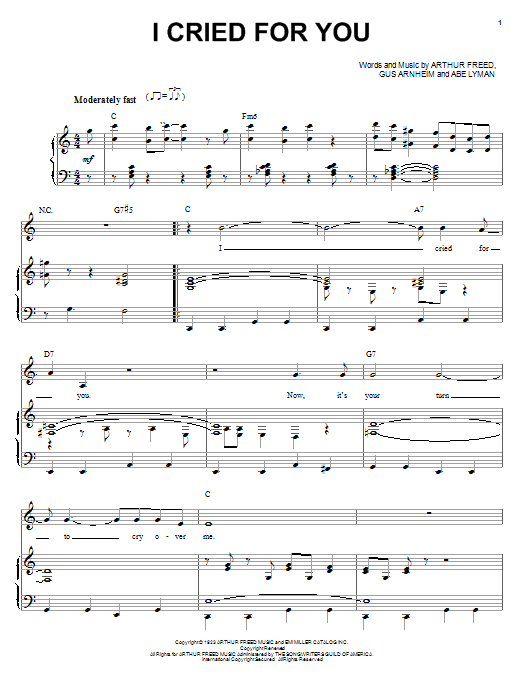Billie Holiday I Cried For You sheet music notes and chords arranged for Piano & Vocal
