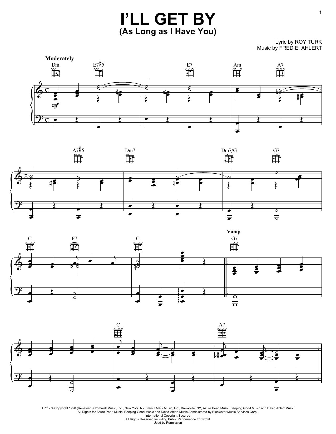 Billie Holiday I'll Get By (As Long As I Have You) sheet music notes and chords arranged for Piano, Vocal & Guitar Chords (Right-Hand Melody)