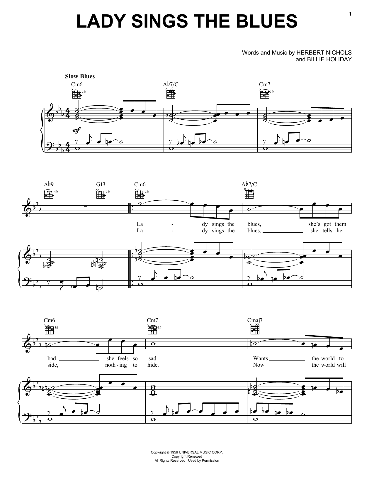 Billie Holiday Lady Sings The Blues sheet music notes and chords arranged for Piano, Vocal & Guitar Chords (Right-Hand Melody)