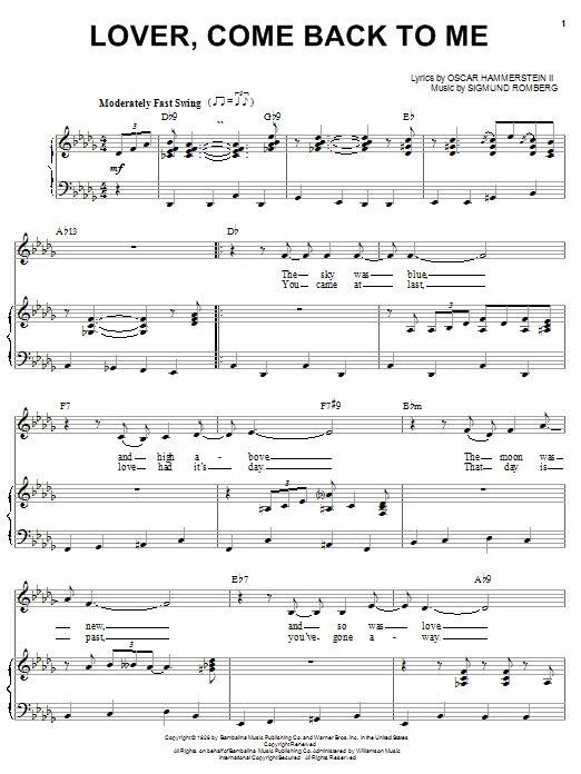 Billie Holiday Lover, Come Back To Me sheet music notes and chords arranged for Piano & Vocal