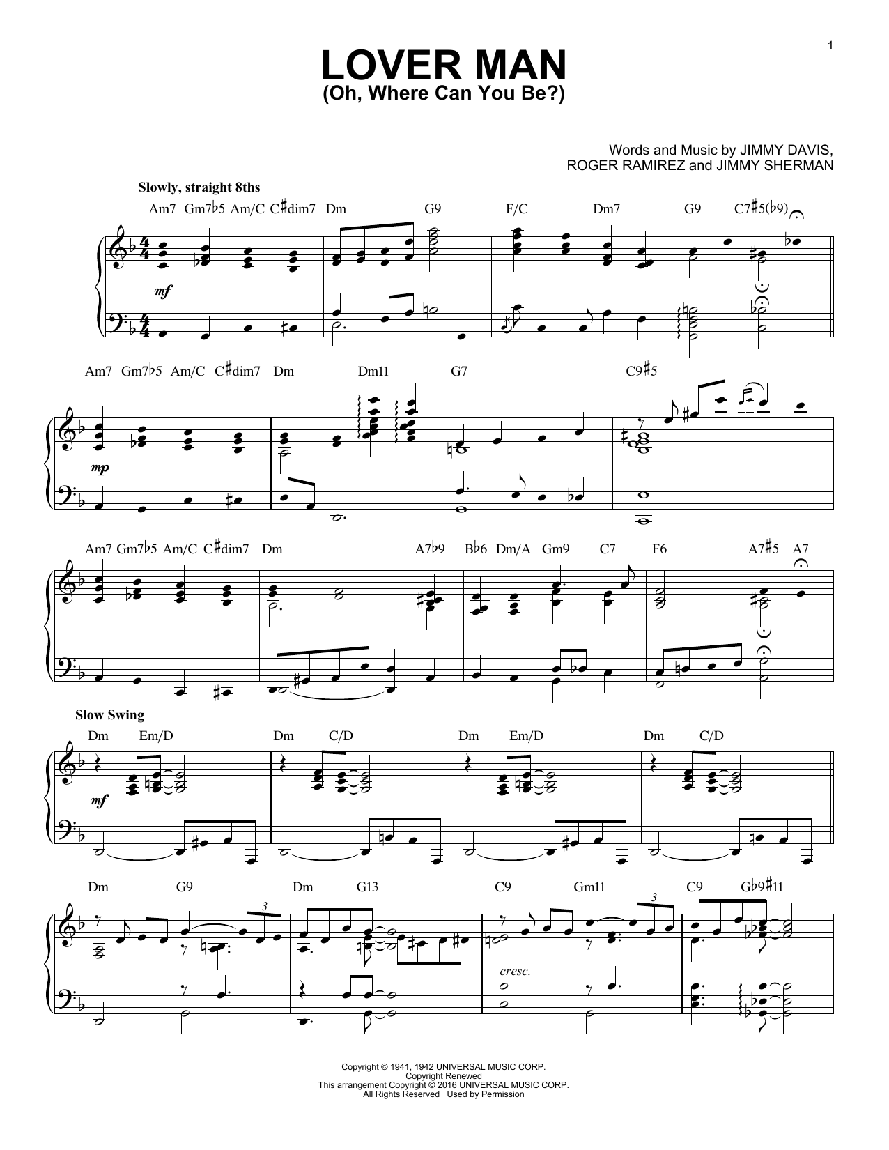 Billie Holiday Lover Man (Oh, Where Can You Be?) (arr. Brent Edstrom) sheet music notes and chords arranged for Piano Solo