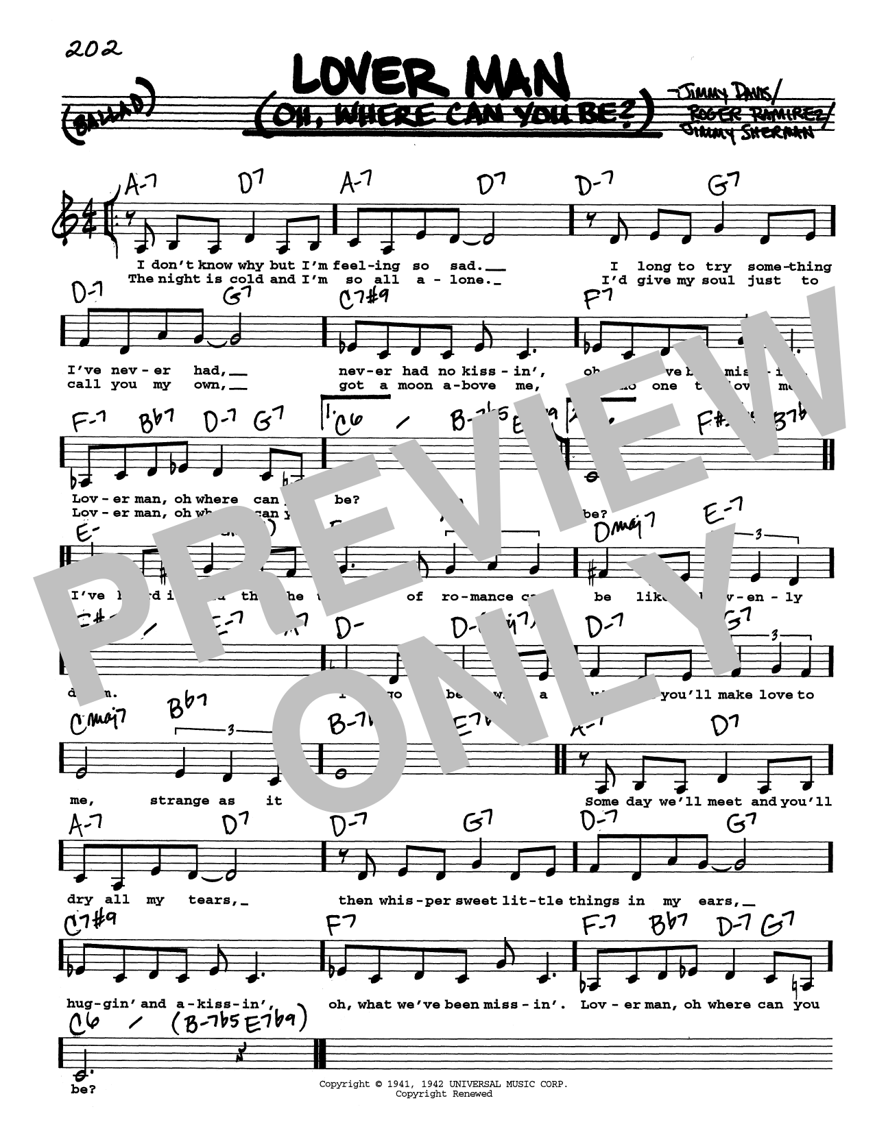 Billie Holiday Lover Man (Oh, Where Can You Be?) (Low Voice) sheet music notes and chords arranged for Real Book – Melody, Lyrics & Chords