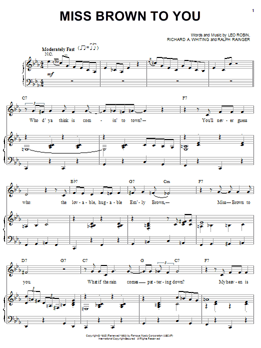 Billie Holiday Miss Brown To You sheet music notes and chords arranged for Piano, Vocal & Guitar Chords