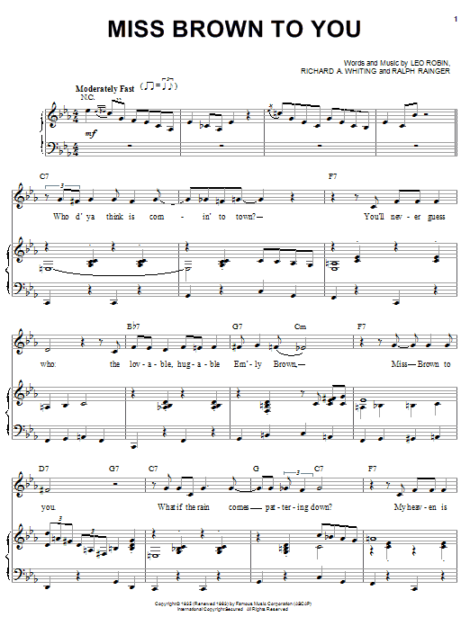 Leo Robin Miss Brown To You sheet music notes and chords arranged for Piano, Vocal & Guitar Chords (Right-Hand Melody)