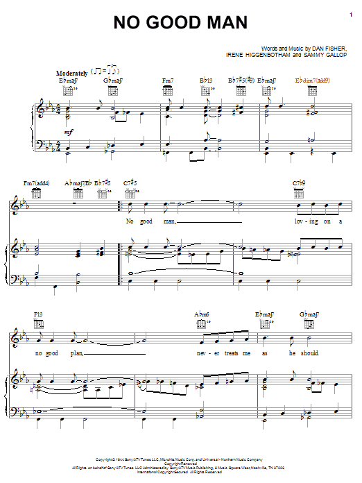 Billie Holiday No Good Man sheet music notes and chords arranged for Piano, Vocal & Guitar Chords (Right-Hand Melody)