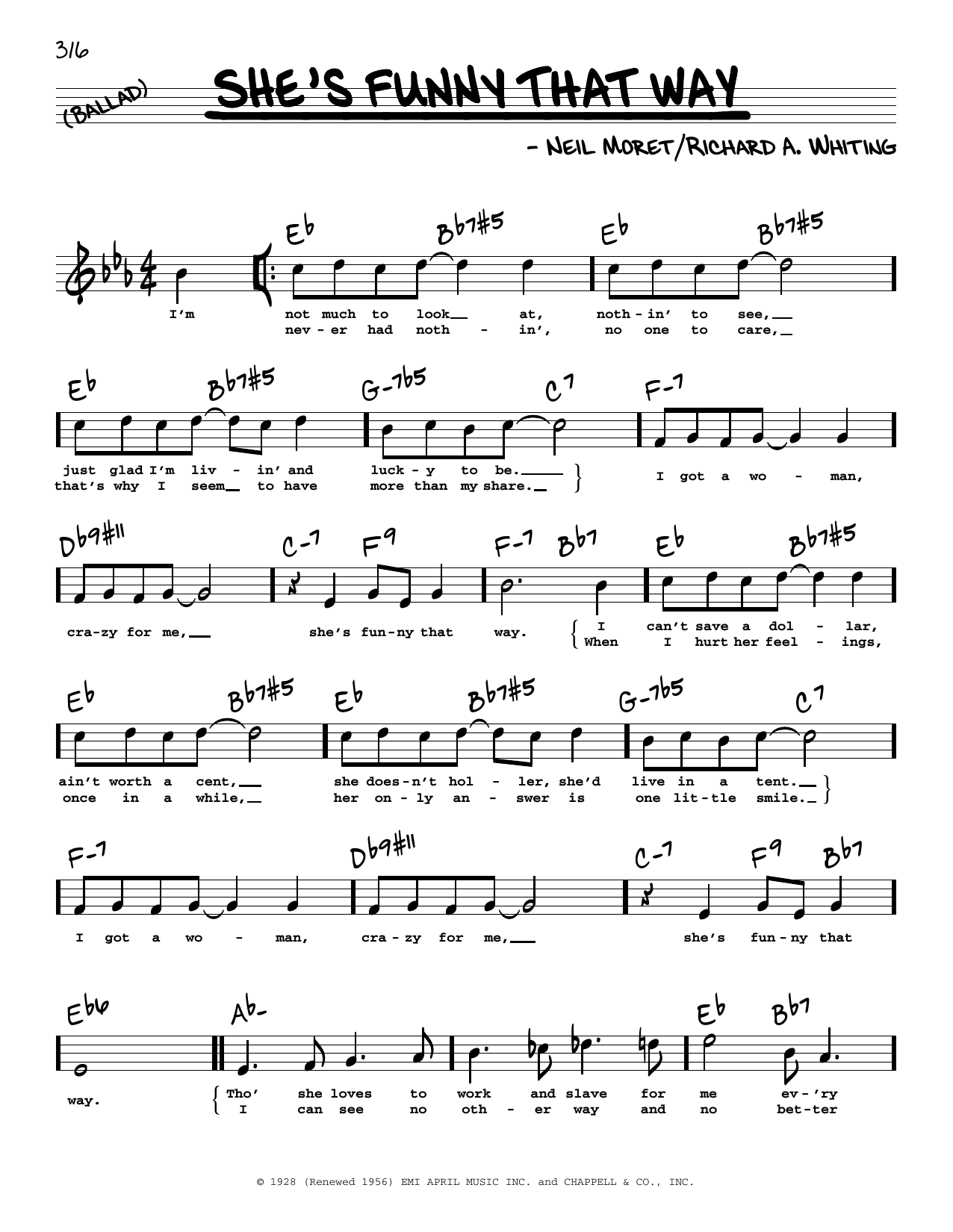 Billie Holiday She's Funny That Way (High Voice) sheet music notes and chords arranged for Real Book – Melody, Lyrics & Chords