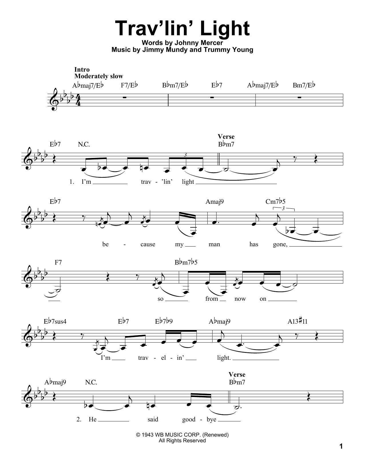 Billie Holiday Trav'lin' Light sheet music notes and chords arranged for Pro Vocal