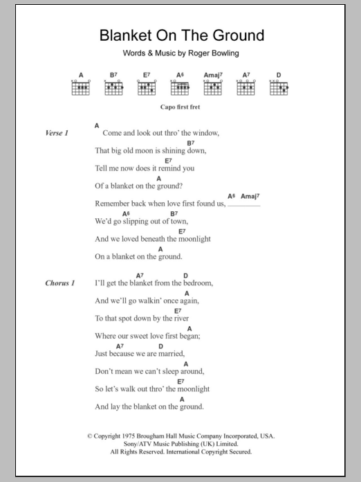Billie Jo Spears Blanket On The Ground sheet music notes and chords arranged for Guitar Chords/Lyrics