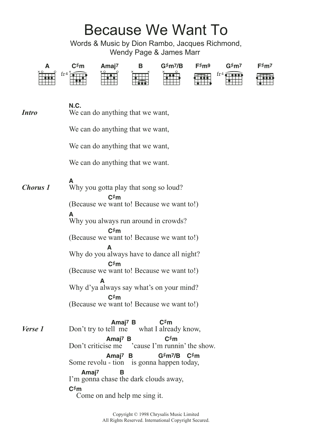 Billie Piper Because We Want To sheet music notes and chords arranged for Guitar Chords/Lyrics