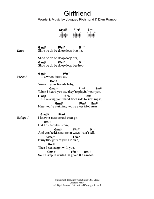 Billie Piper Girlfriend sheet music notes and chords arranged for Guitar Chords/Lyrics