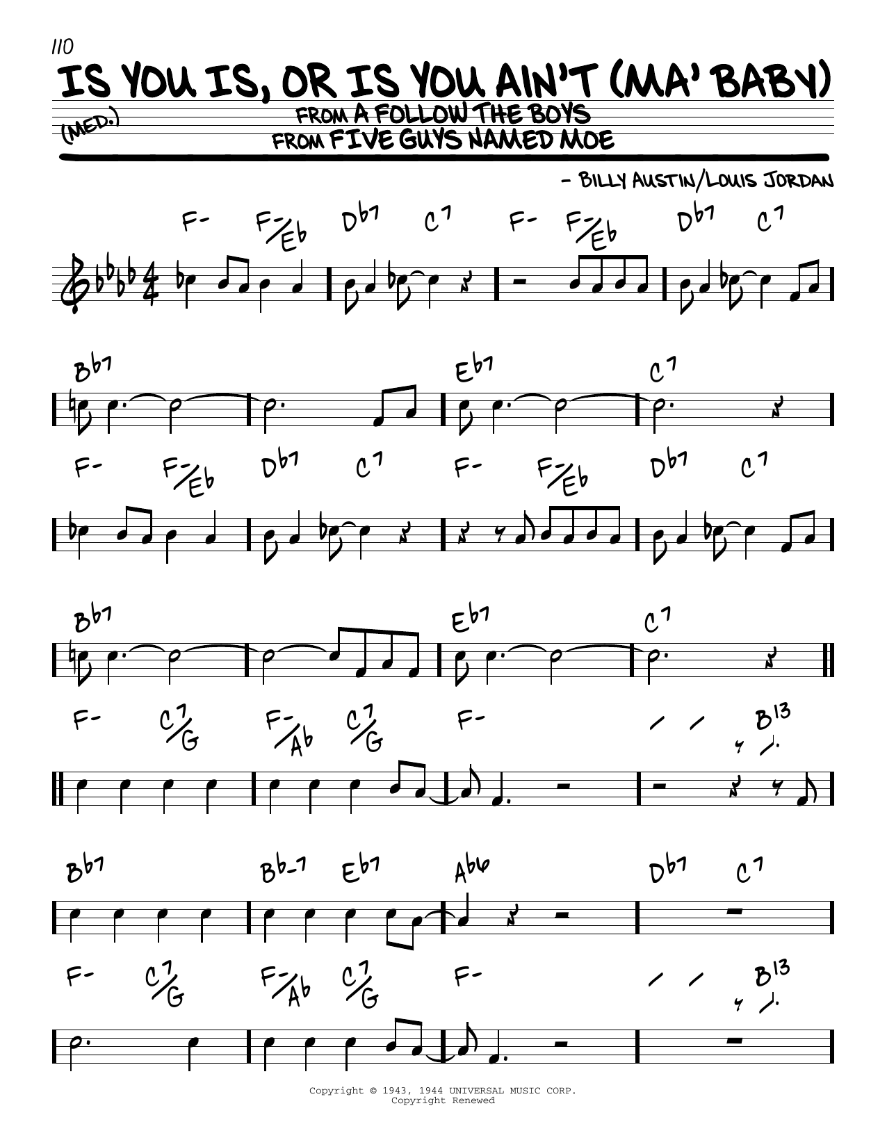 Billy Austin Is You Is, Or Is You Ain't (Ma' Baby) sheet music notes and chords arranged for Real Book – Melody & Chords