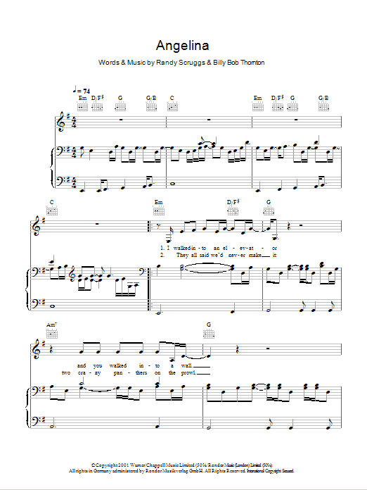 Billy Bob Thornton Angelina sheet music notes and chords arranged for Guitar Chords/Lyrics