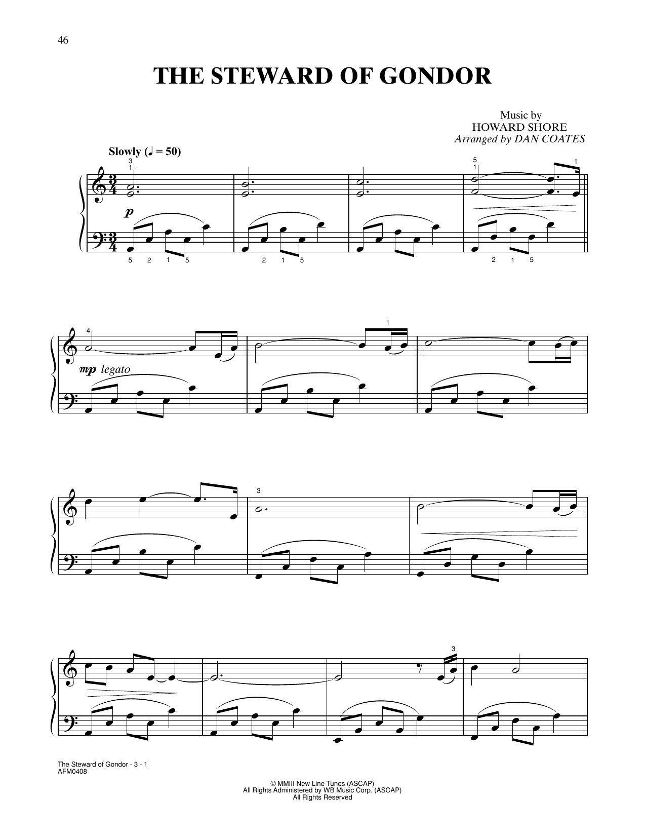 Billy Boyd The Steward of Gondor (from The Lord Of The Rings: The Return Of The King) (arr. Dan Coates) sheet music notes and chords arranged for Easy Piano