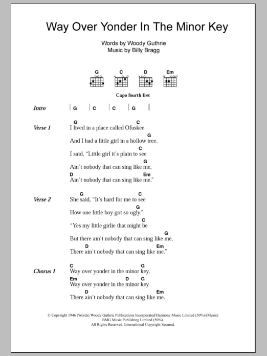 Billy Bragg Way Over Yonder In The Minor Key sheet music notes and chords arranged for Guitar Chords/Lyrics
