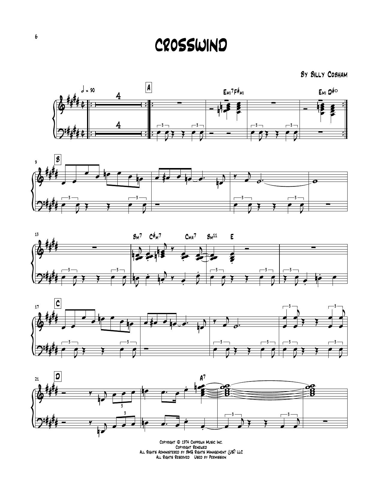 Billy Cobham Crosswind sheet music notes and chords arranged for Piano Transcription