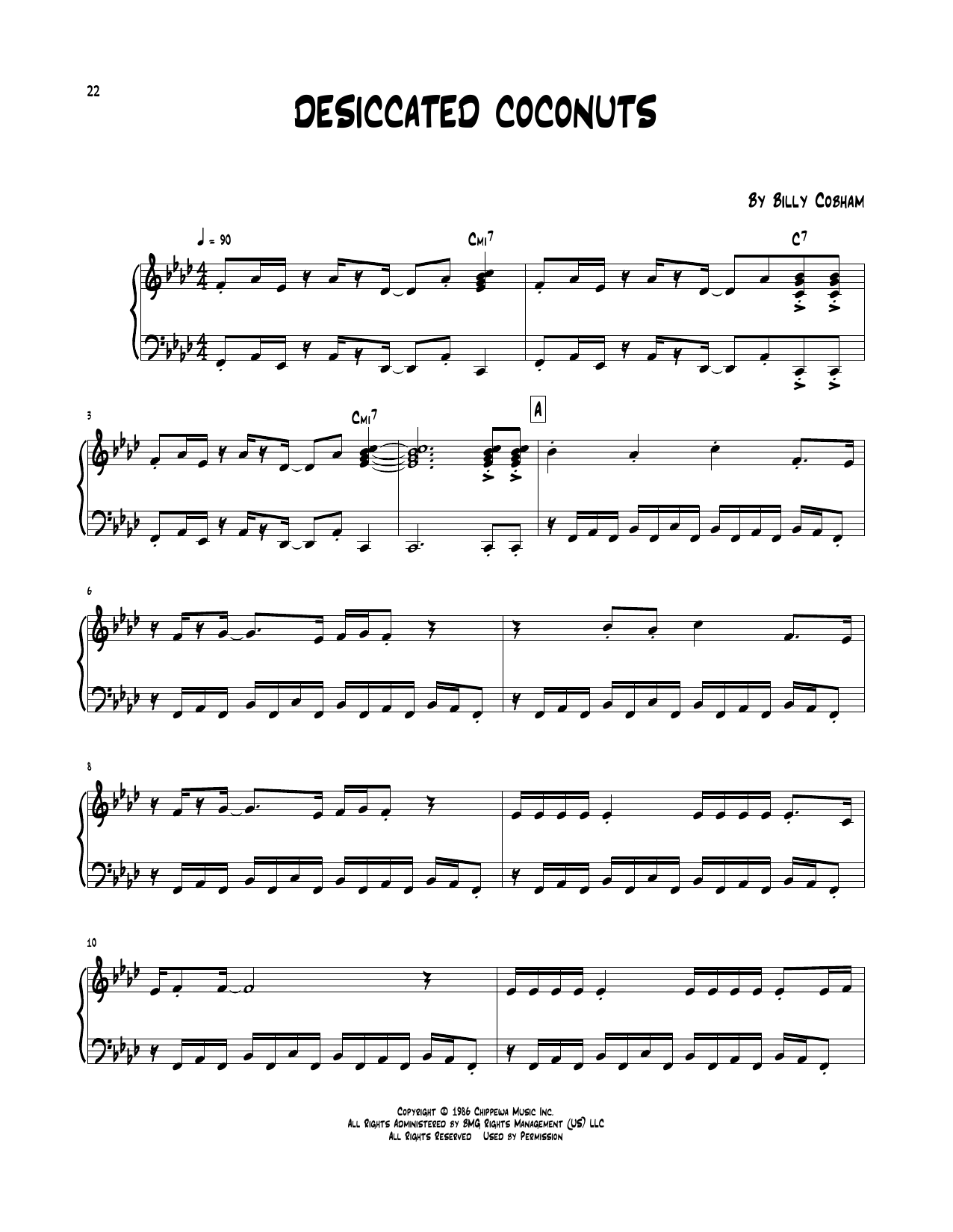 Billy Cobham Desiccated Coconuts sheet music notes and chords arranged for Piano Transcription