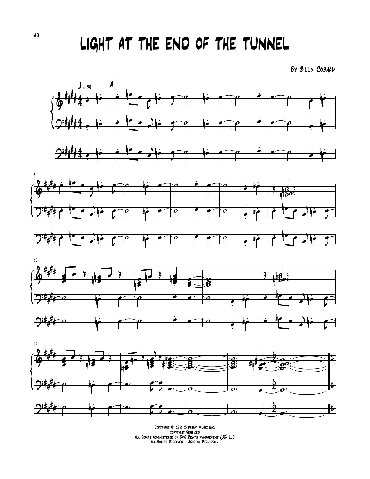 Billy Cobham Light At The End Of The Tunnel sheet music notes and chords arranged for Piano Transcription