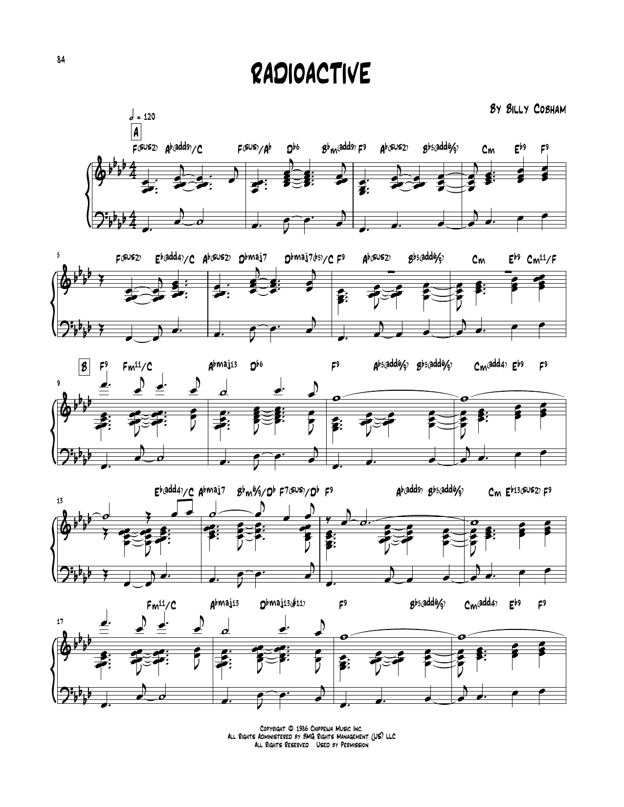 Billy Cobham Radioactive sheet music notes and chords arranged for Piano Transcription