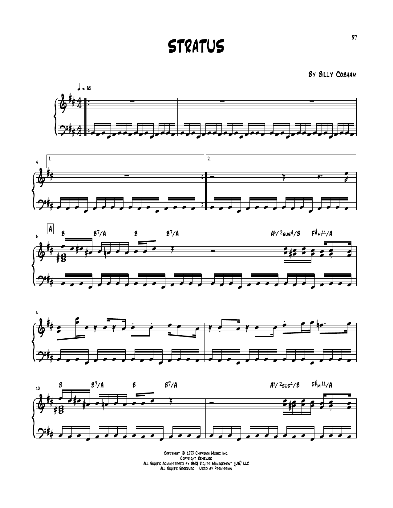 Billy Cobham Stratus sheet music notes and chords arranged for Piano Transcription