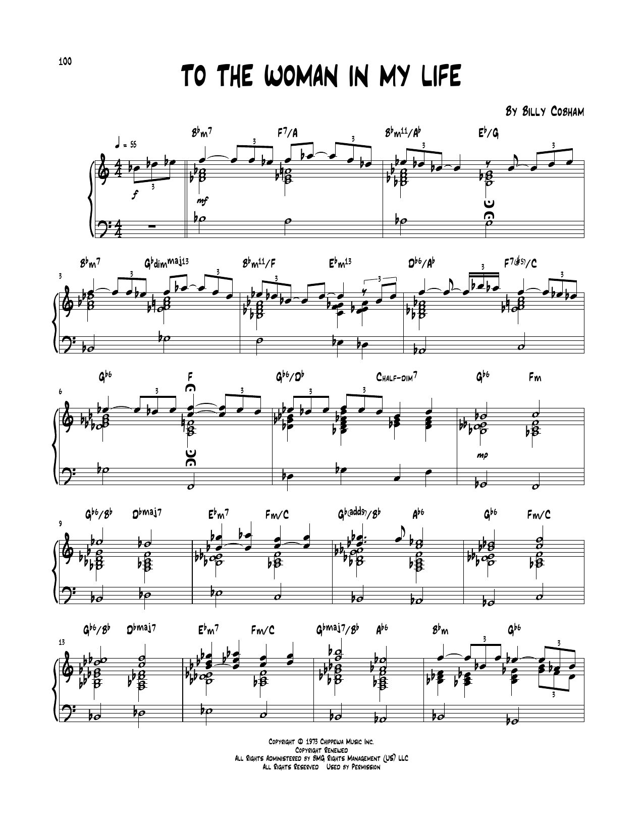 Billy Cobham To The Woman In My Life sheet music notes and chords arranged for Piano Transcription