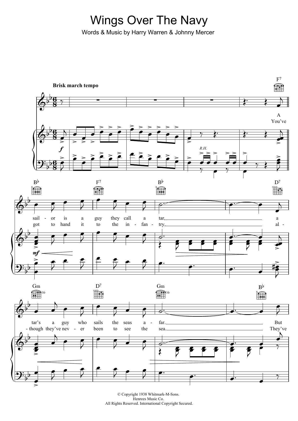 Billy Cotton And His Band Wings Over The Navy sheet music notes and chords arranged for Piano, Vocal & Guitar Chords
