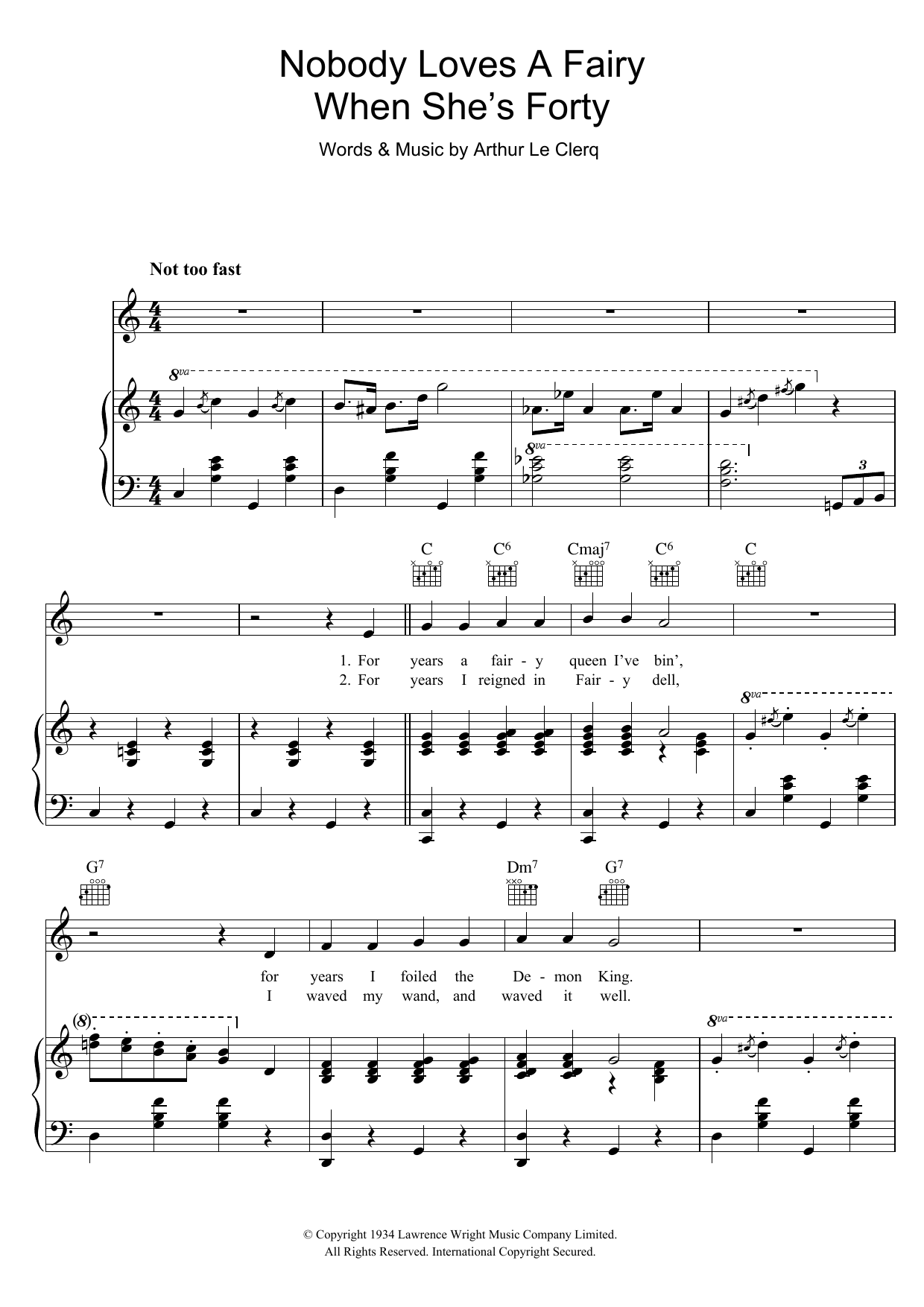 Billy Cotton Nobody Loves A Fairy When She's Forty sheet music notes and chords arranged for Piano, Vocal & Guitar Chords