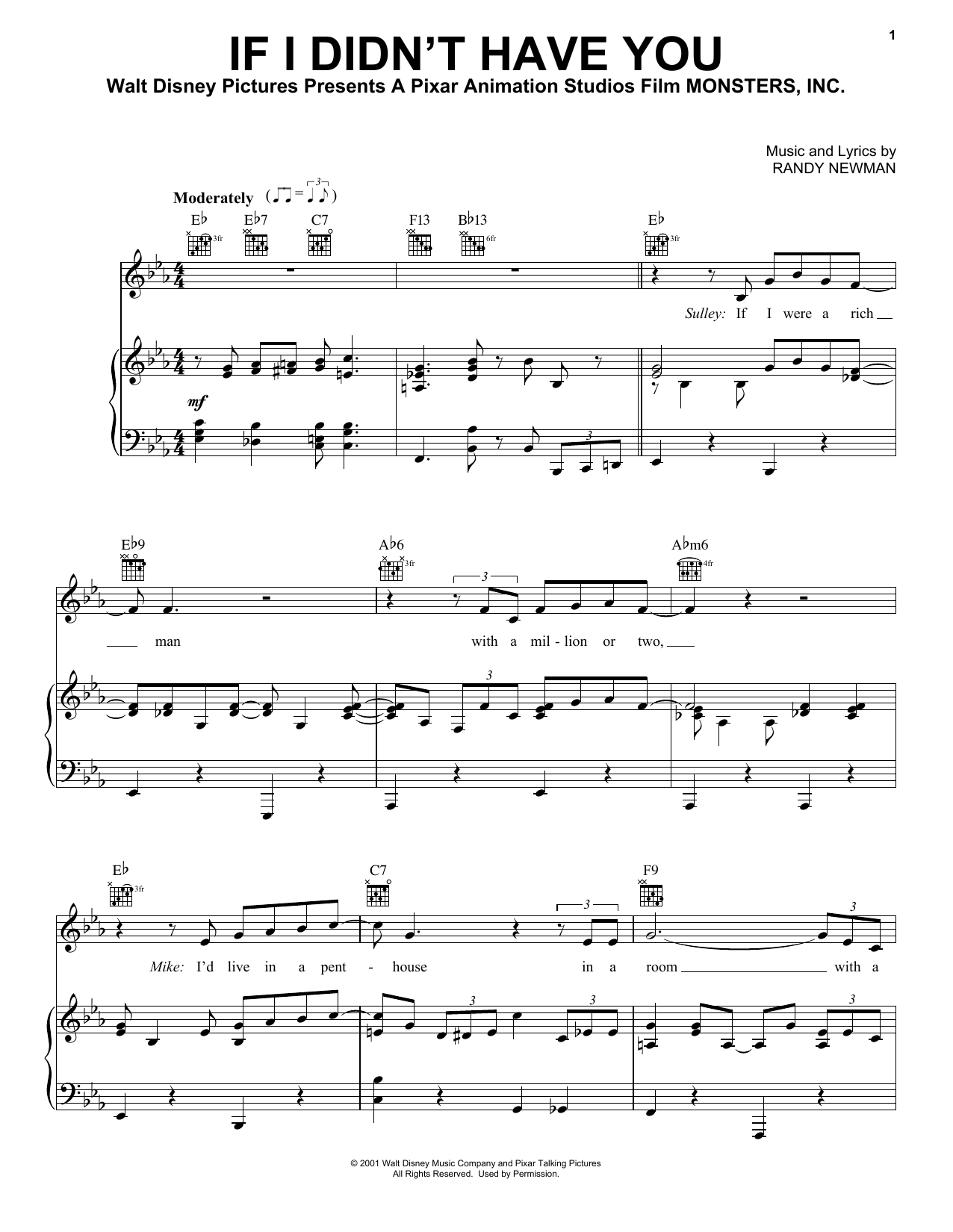 Billy Crystal and John Goodman If I Didn't Have You (from Monsters, Inc.) sheet music notes and chords arranged for Big Note Piano