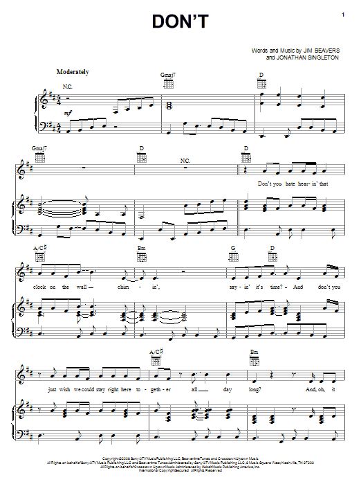 Billy Currington Don't sheet music notes and chords arranged for Piano, Vocal & Guitar Chords (Right-Hand Melody)