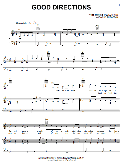 Billy Currington Good Directions sheet music notes and chords arranged for Piano, Vocal & Guitar Chords (Right-Hand Melody)
