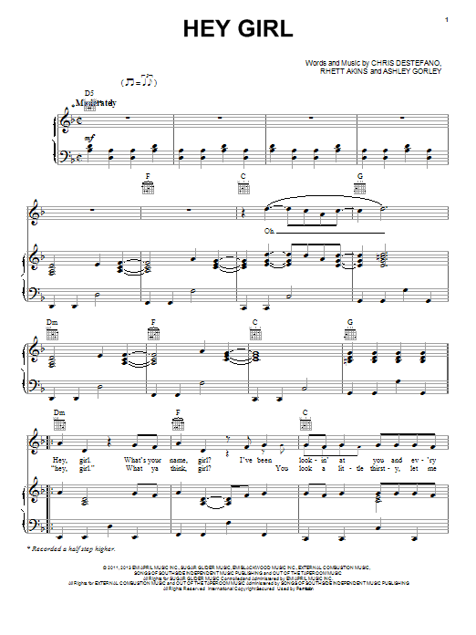 Billy Currington Hey Girl sheet music notes and chords arranged for Piano, Vocal & Guitar Chords (Right-Hand Melody)