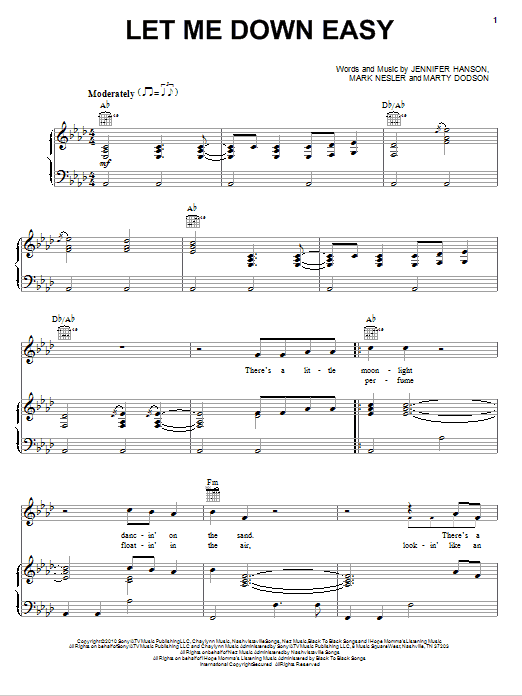 Billy Currington Let Me Down Easy sheet music notes and chords arranged for Piano, Vocal & Guitar Chords (Right-Hand Melody)