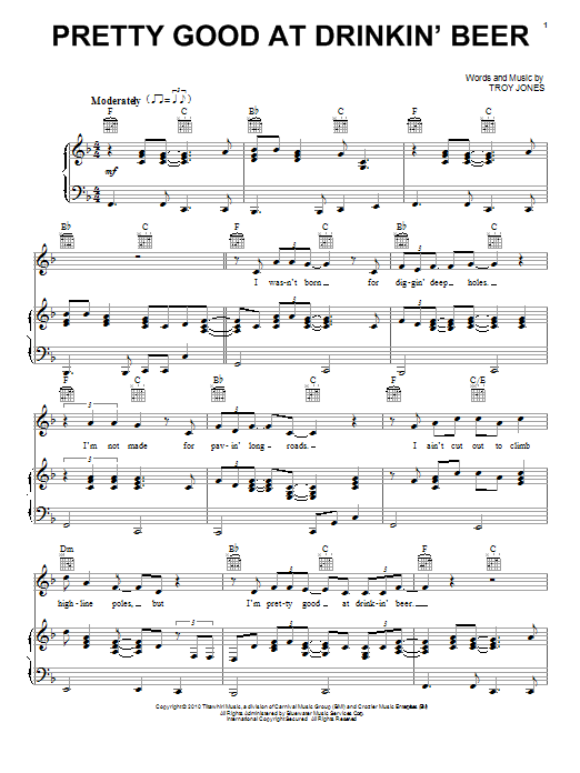 Billy Currington Pretty Good At Drinkin' Beer sheet music notes and chords arranged for Piano, Vocal & Guitar Chords (Right-Hand Melody)