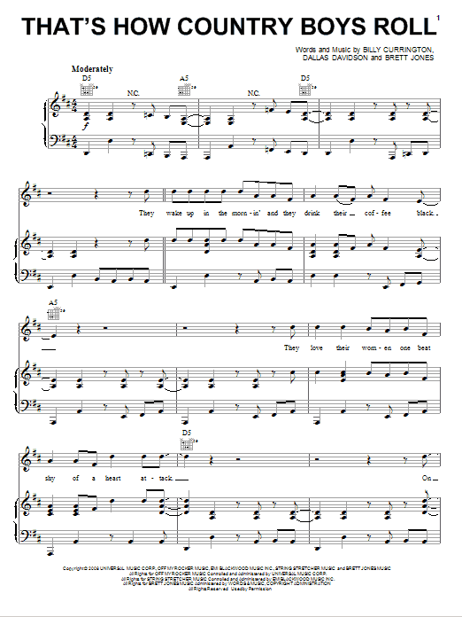 Billy Currington That's How Country Boys Roll sheet music notes and chords arranged for Piano, Vocal & Guitar Chords (Right-Hand Melody)