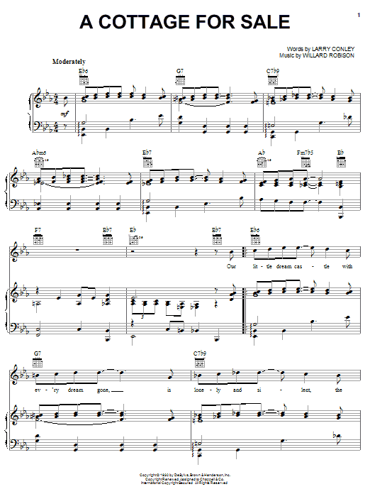 Billy Eckstine A Cottage For Sale sheet music notes and chords arranged for Piano, Vocal & Guitar Chords (Right-Hand Melody)