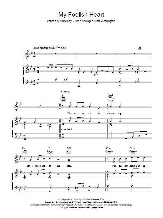 Billy Eckstine My Foolish Heart sheet music notes and chords arranged for Piano, Vocal & Guitar Chords