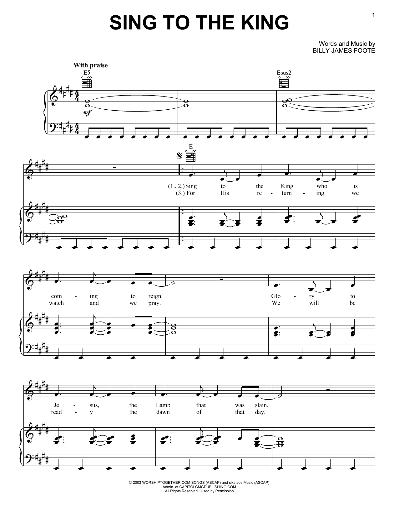 Billy Foote Sing To The King sheet music notes and chords arranged for Easy Guitar Tab
