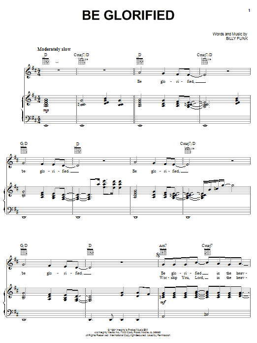 Billy Funk Be Glorified sheet music notes and chords arranged for Piano, Vocal & Guitar Chords (Right-Hand Melody)