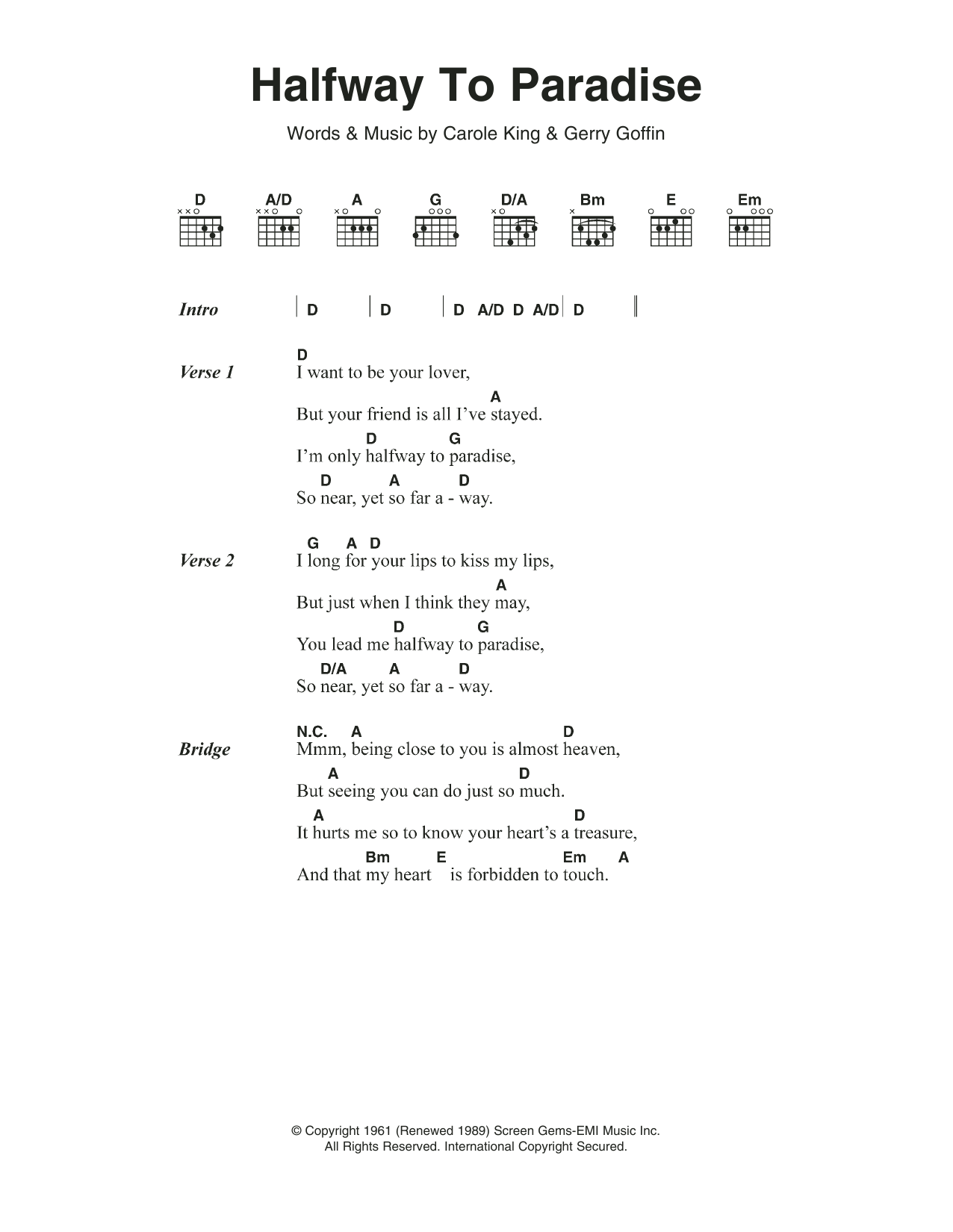 Billy Fury Halfway To Paradise sheet music notes and chords arranged for Guitar Chords/Lyrics
