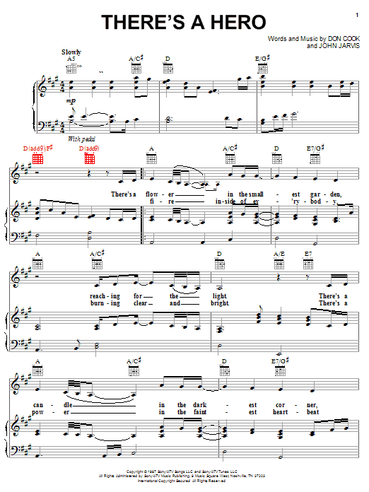 Billy Gilman There's A Hero sheet music notes and chords arranged for Piano, Vocal & Guitar Chords (Right-Hand Melody)