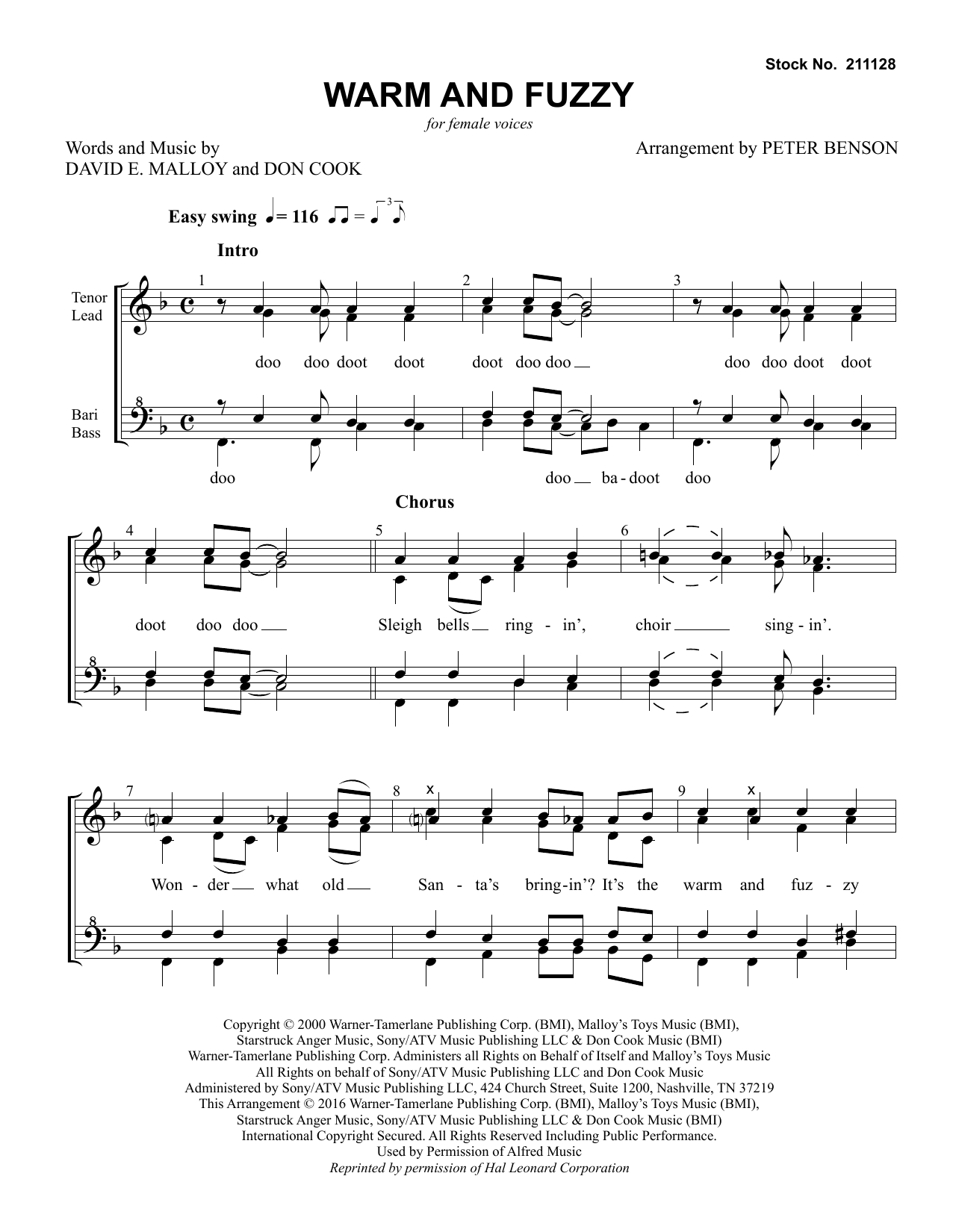 Billy Gilman Warm and Fuzzy (arr. Peter Benson) sheet music notes and chords arranged for TTBB Choir