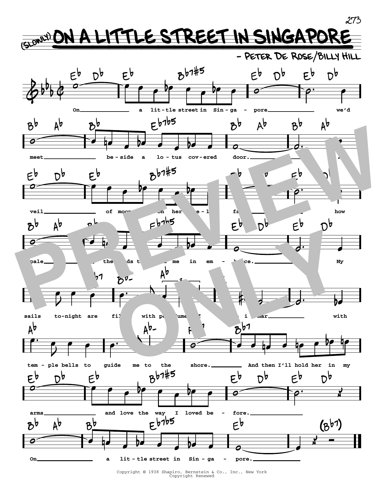 Billy Hill and Peter De Rose On A Little Street In Singapore (High Voice) sheet music notes and chords arranged for Real Book – Melody, Lyrics & Chords