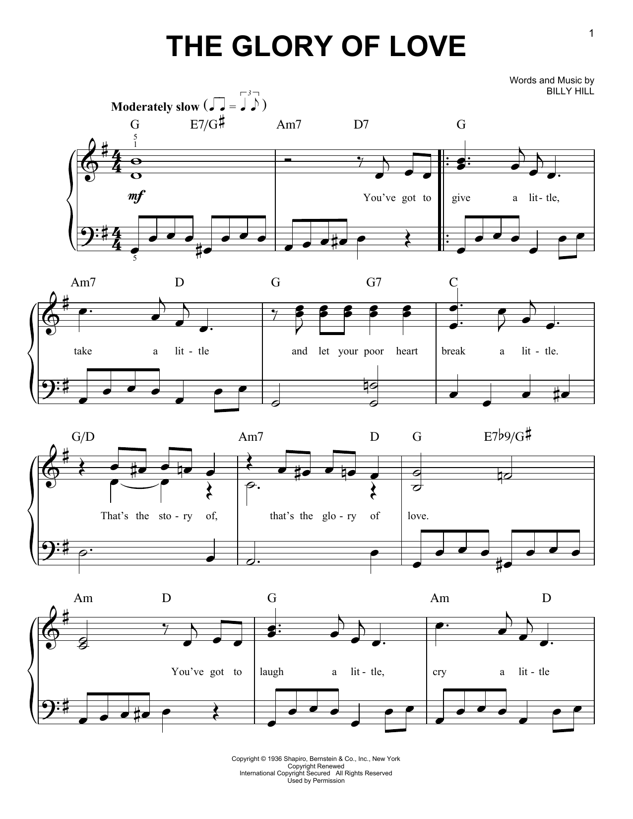 Billy Hill The Glory Of Love sheet music notes and chords arranged for Banjo Tab