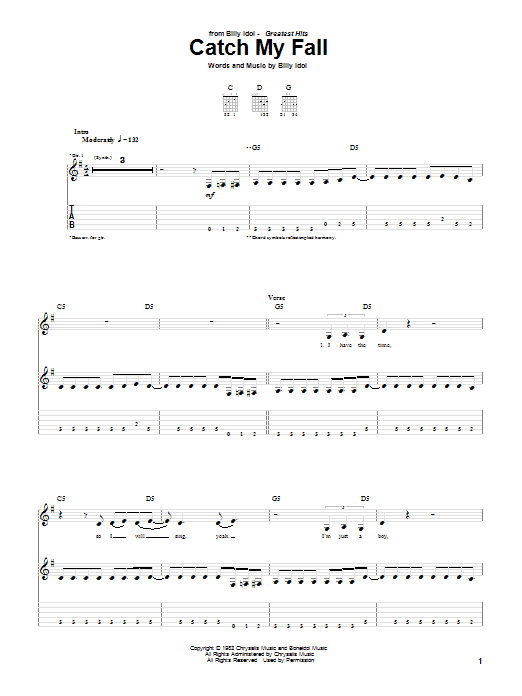 Billy Idol Catch My Fall sheet music notes and chords arranged for Piano, Vocal & Guitar Chords (Right-Hand Melody)