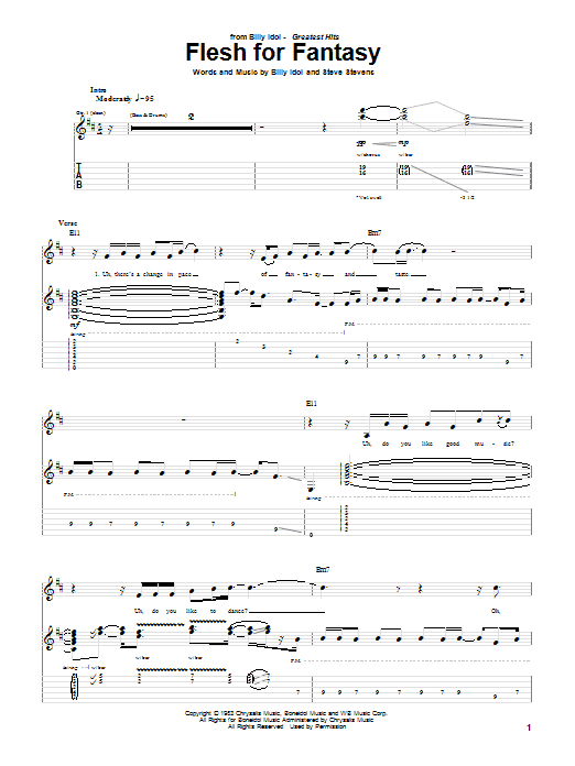 Billy Idol Flesh For Fantasy sheet music notes and chords arranged for Piano, Vocal & Guitar Chords (Right-Hand Melody)