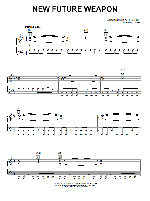 Billy Idol New Future Weapon sheet music notes and chords arranged for Piano, Vocal & Guitar Chords (Right-Hand Melody)