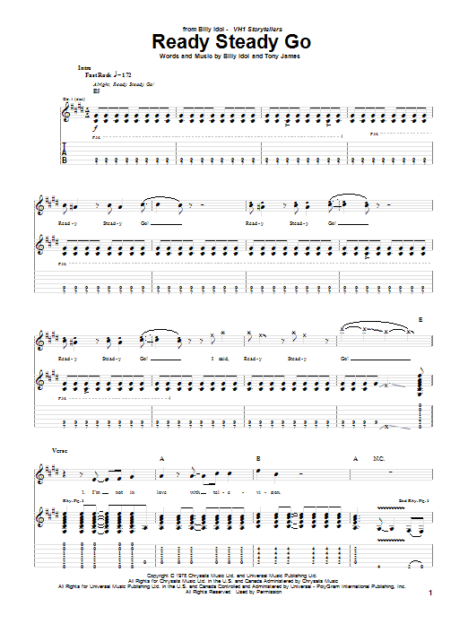 Billy Idol Ready Steady Go sheet music notes and chords arranged for Guitar Tab