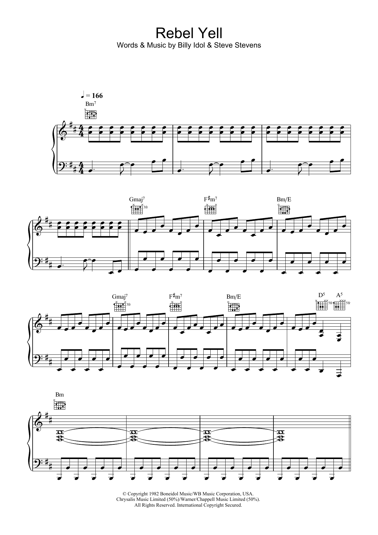 Billy Idol Rebel Yell sheet music notes and chords arranged for Piano, Vocal & Guitar Chords