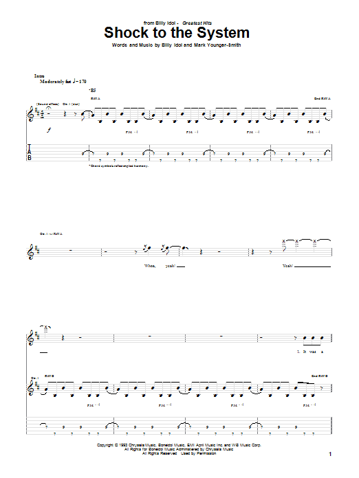 Billy Idol Shock To The System sheet music notes and chords arranged for Piano, Vocal & Guitar Chords (Right-Hand Melody)